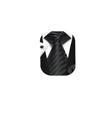 Image of Enlision Mens Ties Stripe Tie and Pocket Square Set Classic Formal Woven Neckties Handkerchief Cufflinks Wedding
