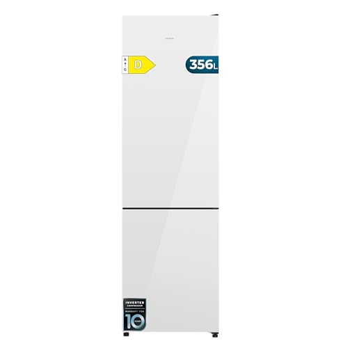Cecotec Frigorífico Combi 356L Total NoFrost Bolero CoolMarket Combi 356i White Glass D. Alto 200cm, Ancho 59,5cm, Fast Freezing, FreshnessFlex HUB, HumidityFlex HUB, Luz LED y Display Interior
