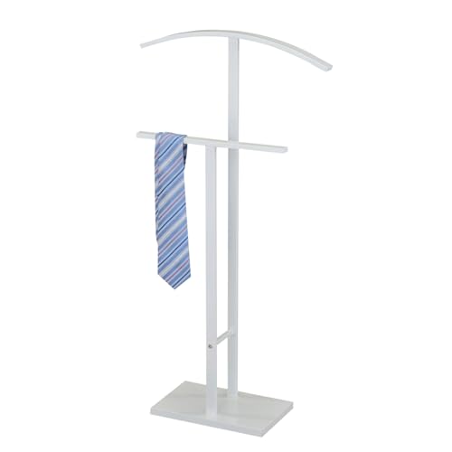 Image of Kings Brand Furniture Dossi Modern Metal Suit Valet Stand, Clothes Rack Organizer with Jacket, Pants & Tie Holder, Space-Saving Garment Rack for Bedroom or Closet (White)