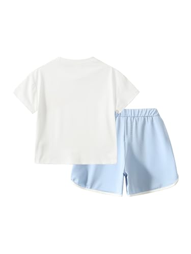 Image of Girls 6 Pieces Summer Outfits Casual Short Sleeve Tee Tops and Dolphin Shorts Set 4-12Y