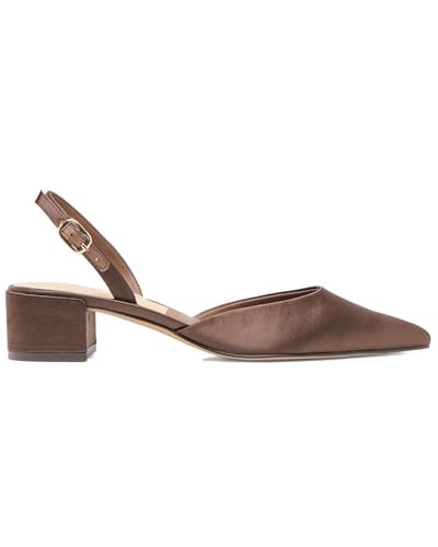 VARECOLA Women's Slingback Buckle Low chunky Block Heel Sandals Closed Pointed Toe Satin Texture Shoes Wedding Party Dressy Pumps2