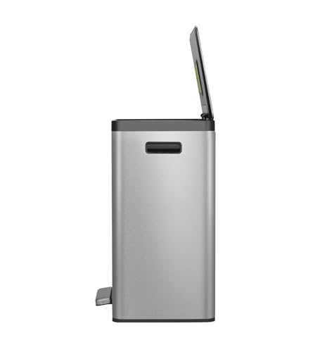 Image of Obsessions EKO Stainless Steel Dual Step Trash Can for Recycling, 10+10L Rectangular Kitchen Dustbin, Independent Pedals and Lids, Soft Close and Fingerprint Resistant, Metallic