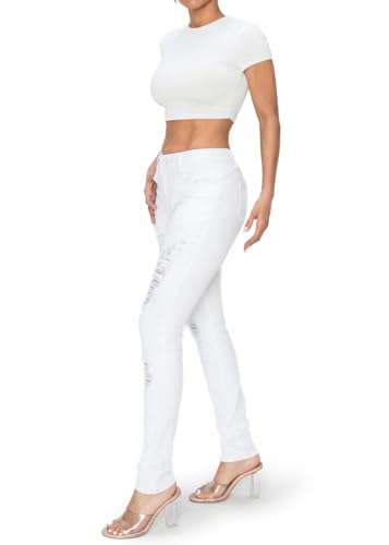 BodiLove Women's Stretchy 5 Pocket Skinny Distressed Denim Jeans3