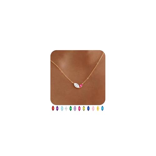 Dainty Gold Birthstone Necklaces for Women Non Tarnish 14K Gold Plated Necklaces for Women Trendy Blue Green Cubic Zirconia Pendant Necklace Graduation Birthday Gifts for Mom Personalized Jewelry