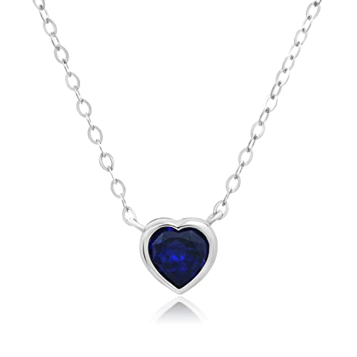 MAX + STONE Mini Solid 14k Yellow or White Gold Bezel Set Gemstone Heart Pendant Necklace for Women with Spring Ring Clasp 5mm Birthstone Necklace