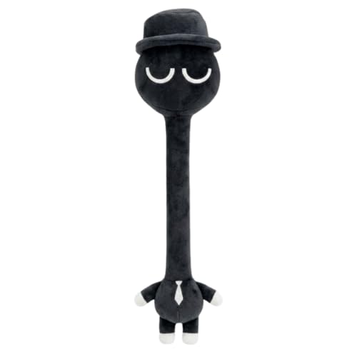 Image of Dapper Suit Long Neck Plush Black Fedora Hat Gentleman Figure
