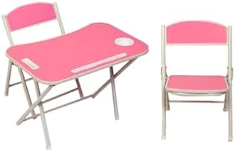 The Tickle Toe Kids Foldable Study Table and Chair Set | MDF Top with Metal Frame | 1 Table + 2 Chairs | Age 2-5 Years | Lightweight Portable Furniture | Made in India | Light Pink
