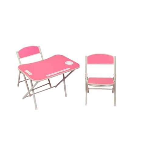 The Tickle Toe Kids Foldable Study Table and Chair Set | MDF Top with Metal Frame | 1 Table + 2 Chairs | Age 2-5 Years | Lightweight Portable Furniture | Made in India | Light Pink