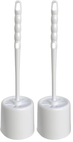 Image of Carlisle FoodService Products 36719700 Toilet Bowl Brush with Hideaway Holder, 16 inch, 14.5 inch Height, 3 inch Width, Polypropylene, White (Pack of 2)