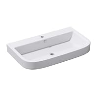 Lavabo Appoggio Ceramica Bianco 60,5x44x18 Cm - Design Moderno, Smalto Nano, Con Foro Rubinetto E Troppopieno