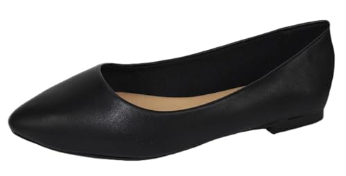 City Classified Women Casual Flat Office Shoes Wide Width Fit Pointy Toe W-Hold Leather Black PU 8