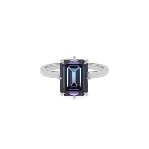 Lab Grown Alexandrite Emerald-Cut Solitaire Rings for Women in Silver/Gold, June Birthstone Jewelry Gifts for Her Birthday, Engagement, Anniversary, Wedding, Christmas, Mothers Day, Valentines