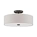 Livex Lighting 52135-92 Meridian Collection 3-Light Semi Flush Mount Ceiling Fixture with Oatmeal Color Fabric Hardback Drum Shade and Satin White Diffuser, English Bronze