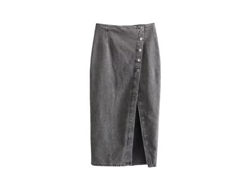 Women's Casual Elegant Denim Midi Skirts Button Front with Side Slit