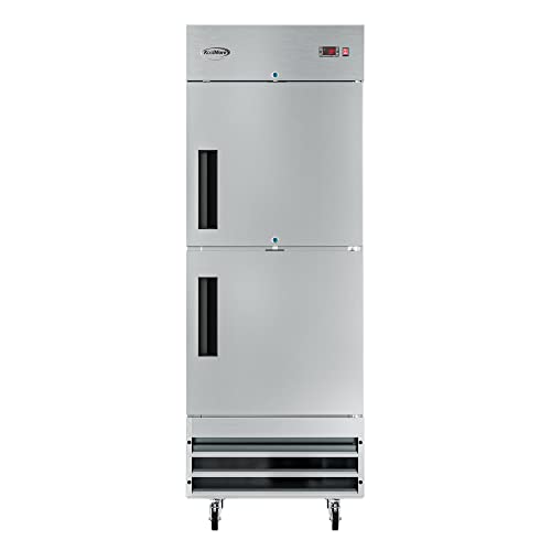 Image of KoolMore RIR-1D-SSHD Commercial Stainless-Steel Reach-in Refrigerator with Half Door Access for Restaurant, Cafe, and Cold Food Storage, Large 23 Cu. Ft. Capacity, Heavy Duty Kitchen Use, 2, Silver