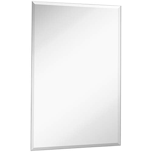 Hamilton Hills 22×30 inch Frameless Rectangular Mirror | Large Polished Glass Ultra Thin, Lightweight Vanity Mirror | Beveled Bathroom Mirrors for Wall | Hanging Horizontally or Vertically Gym Mirror