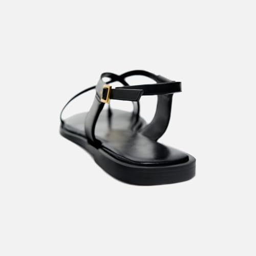 Lymphvity Women's Metal Toe Ring Strappy Flat Sandals Open Square Toe Gladiator Lace Up Sandals With Buckle Strap Casual Summer Beach Slides Sandal4