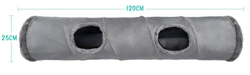 MERSJO Katzenspielzeug Tunnel, 120 x 25 cm, Plüsch-Katzentunnel mit Knistermaterial und Spielball, Grau