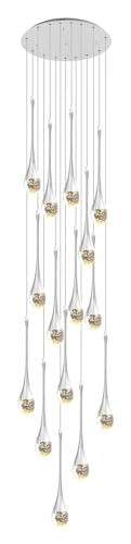 GONGKAI Lámpara de Techo de 15 Luces de 9,8 pies de Alto, lámpara Colgante de Lujo LED 3CCT con Forma de Espiral y Forma de Gota de Lluvia Regulable, lámpara Colgante de Lujo de cúpula lar