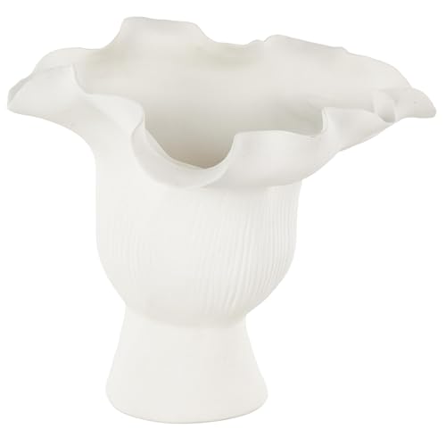 Image of Deco 79 Ceramic Abstract Decorative Vase Floral Inspired Centerpiece Vase with Linear Grooves, Flower Vase for Home Decoration 9 inch x 8 inch x 8 inch, White