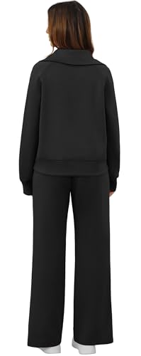 GRECERELLE Lounge Sets For Women 2025 Casual Lapel Half Zip Sweatshirt And Wide Leg Sweatpant 2 Piece Outfits Tracksuit Sets3