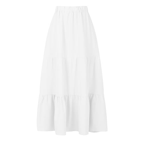 KUIH Long Skirts for Women UK Chiffon Summer Maxi Skirt Elasticated Waist Ladies Tiered A Line Skirts for Beach, Party, Holiday White - Image 5