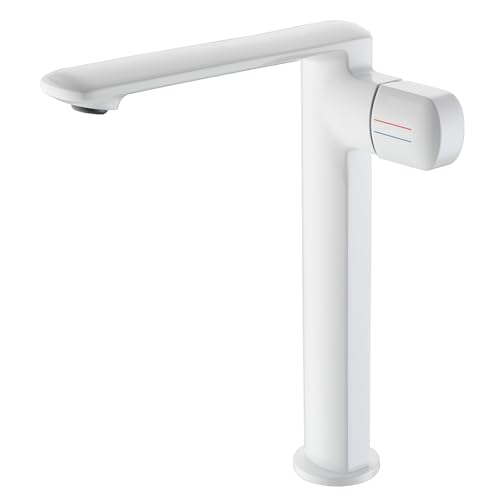Robinet De Lavabo Pour Salle De Bain, Mitigeur Haut En Blanc Avec Hauteur De Bec De 259 MM, Robinetterie Salle De Bain Chaud Et Froid RéGlable, Design Moderne...