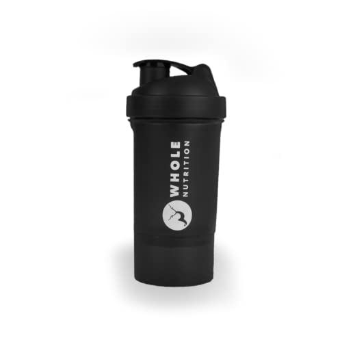 Shaker Bottles for BCAA & Pre-Post Workout Supplement Protein Shake Gym Sipper Bottle for Men & Women, BPA & DEHP Free with Storage Compartment -500ml, Black