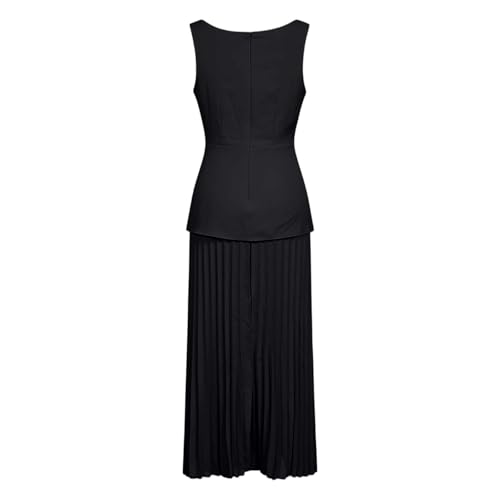 Robe longue mariage et soirée chic style patchwork plissé sans manches avec écharpe - 6