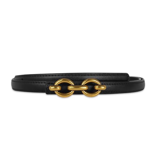 Image of Women's Fashion Classic Metal Buckle Leather Belt with Jeans Dress