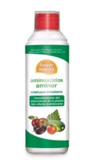 Aminoácidos complejo vitamínico estimulador del crecimiento de las plantas así como para el cuajado de frutos o la superación de condiciones adversas. Envase 500 cc