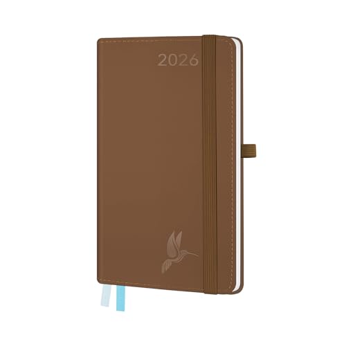 FEKSINO Kalender 2026 Klein18 x 9 8 cm 12-Monate TaschenKalender (Jan.2026-Dez.2026) Terminplaner A6 Buchkalender 1 Woche 2 Seiten 100GSM Papier Planer mit Softcover - Braun