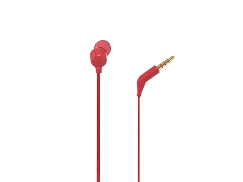 Image of JBL Tune 110 - Wired in-Ear Headphones with JBL Pure Bass Sound, 1-Button Remote, Microphone and Tangle-Free Flat Cable (Red)