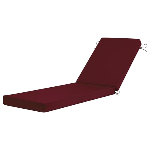 Basic Beyond Chaise Lounge Cushions Outdoor, 3-Layer Waterproof Outdoor Furniture Cushions with Removable Cover and 4 Ties, 72"x21"x3" Patio Lounge Chair Cushions for Outdoor Furniture, Burgundy