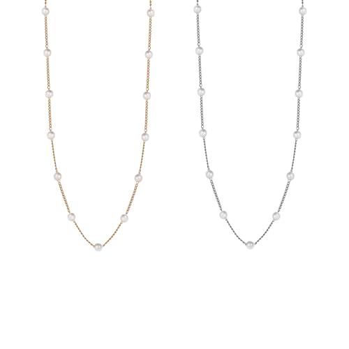 Image of MUNSKT 14K Gold Pearl Necklaces for Women Silver Pearl Necklace Choker Pearl Necklaces Chain Necklace Simple Pearl Strand Necklaces Pearl Choker Necklaces for Women Gold Jewelry Gifts
