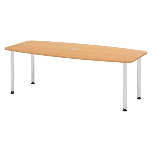 Bümö Konferenztisch oval 220x103 cm großer Besprechungstisch in Buche, Besprechungstisch mit Chromfüßen, Meetingtisch für 8 Personen, XXL-Tisch für Besprechungsraum & Meeting