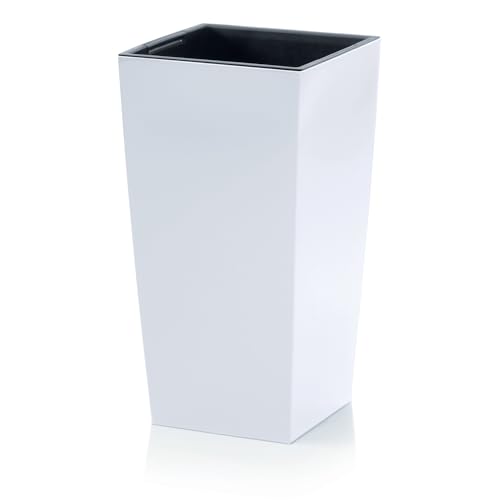 IMJ-Global Maceta para plantas y flores, DURS Grande H75, interior, exterior, cuadrado, alto, blanco, 91,5 litros, 40 x 40 x 75 cm, diseño moderno, de plástico, para balcón