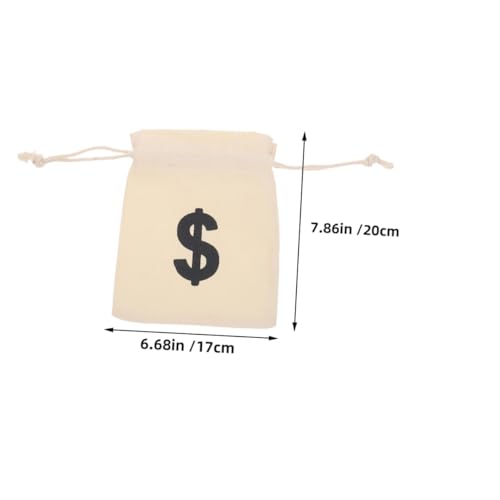 DECORNIJIA 5pcs Drawstring Money Bags for Party Favors Canvas Cloth with Money Sign Beige Cotton Pouch for Cosplay Costume Halloween and Card Theme Decorations2