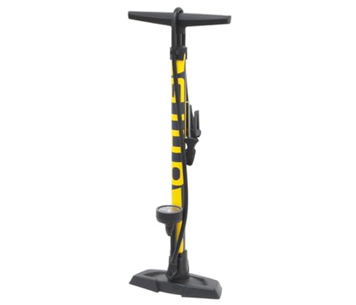GIYO Gauge Steel Floor Pump Yellow Height: 24.4 inches (620 mm) Max Air Pressure: 160 psi Compatible Valves: UK, US, and French