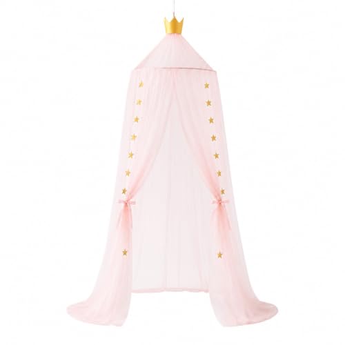 Image of Pinkrin Bed Canopy for Girls, Canopy for Girls Room with Stars Decor, Dreamy Crib Canopy for Girls-Soft, Flowy & Easy to Install-Princess Canopy for Girls Bed, Reading Nook, Crib, Pink