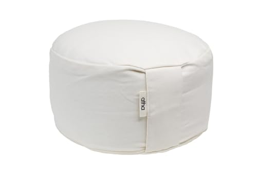 Cojín de Meditación Chakra – Funda de Algodón Lavable – Relleno Ajustable de Cáscara de Trigo Sarraceno – Ergonómico y Ecológico para Yoga, Mindfulness y Postura Correcta (Blanco Crema)