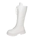 FLTEUDS Knee High Boots for Women Mid Calf Lace Up...
