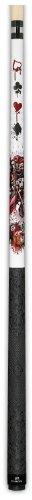 Players D-JS White Pool Cue with Jester on Balls and Dripping Card Suits Design