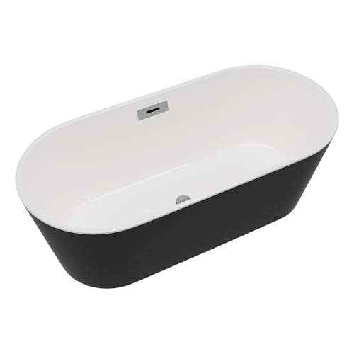 Image of 59 Inch Acrylic Freestanding Bathtubs, Free Standing Bathtub, Modern Soaking Tub with Integrated Overflow & Chrome Drain for Bathroom Remodel