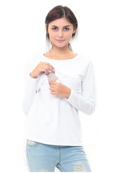 Blusa Camiseta de Amamentação Transpassada com Abertura Frontal Manga Longa (GG, Branco)