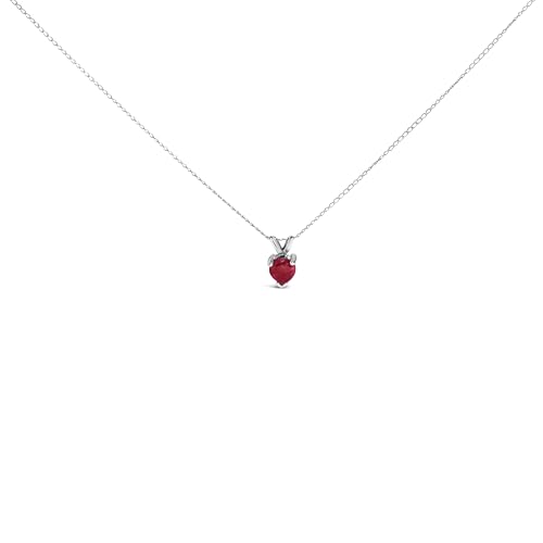14K White Gold 5X5 MM Heart Shaped Red Ruby Solitaire Pendant Necklace