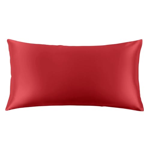 Image of THXSILK Set of 2 100% Mulberry Silk Pillowcase for Hair and Skin Health, 22 Momme Soft and Smooth Pillowcases with Hidden Zipper, Both Sides Premium Grade 6A+ Silk, California King 20 inchx40 inch, Red