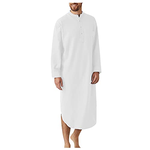 Thobe for Men Bathrobe Long Sleeve Muslim Men Clothing Ethnic Islamic Kurta Saudi Arabia Robe Prayer Ramadan Kaftan Dubai Middle East Thobe Abaya Dress Clergy Robes Nightgown