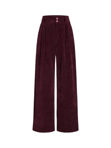 CIDER Corduroy High Waist Solid Pleated Wide Leg Trousers