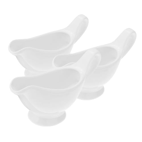 PRETYZOOM Elegant Ceramic Sauce Pots 3-piece Set Sauce Boat Handle for Salad Dressings Gravy Condiments 100ml